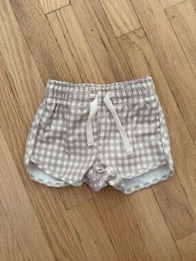 QUINCY MAE Baby Gingham Drawstring Swim Shorts - Taupe/White
